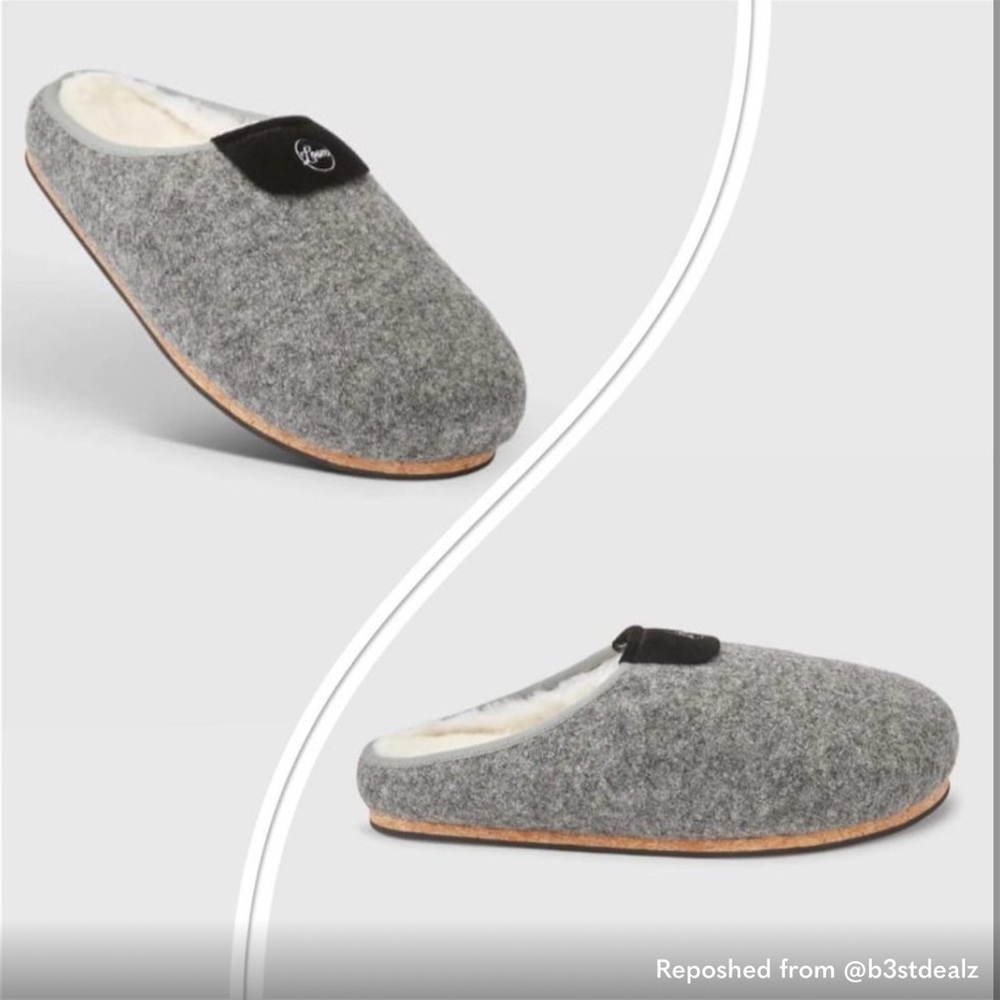 Gray Wool Slippers with Black Accent